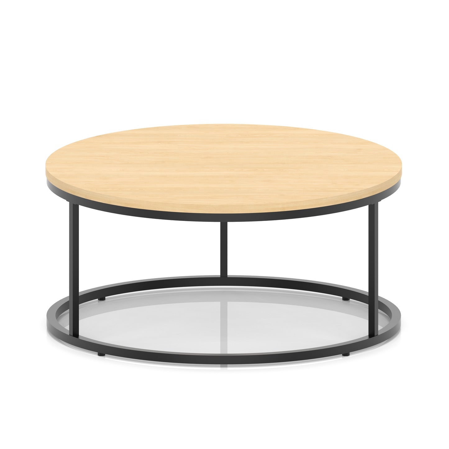 Impulse Round Coffee Table With Metal Frame Maple 1000mm Black - Industrious Decor