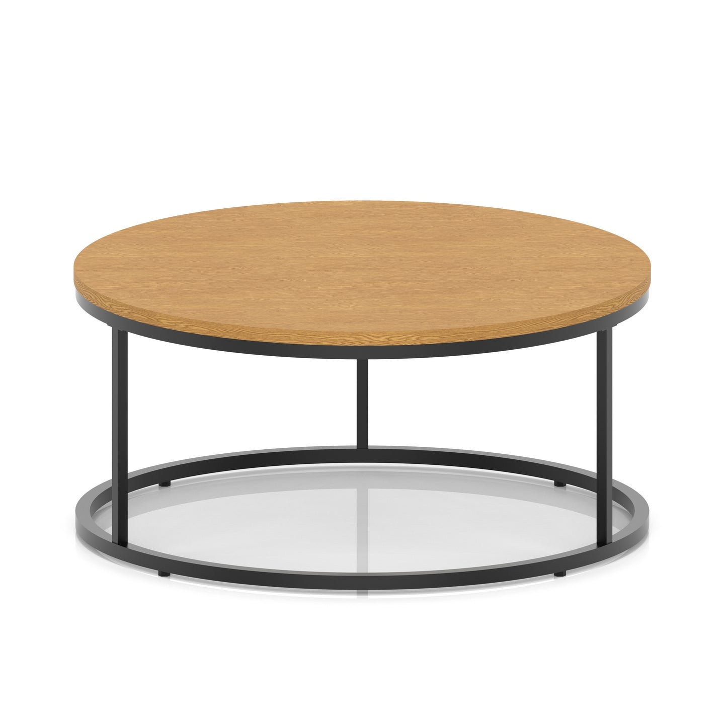 Impulse Round Coffee Table With Metal Frame Oak 1000mm Black - Industrious Decor