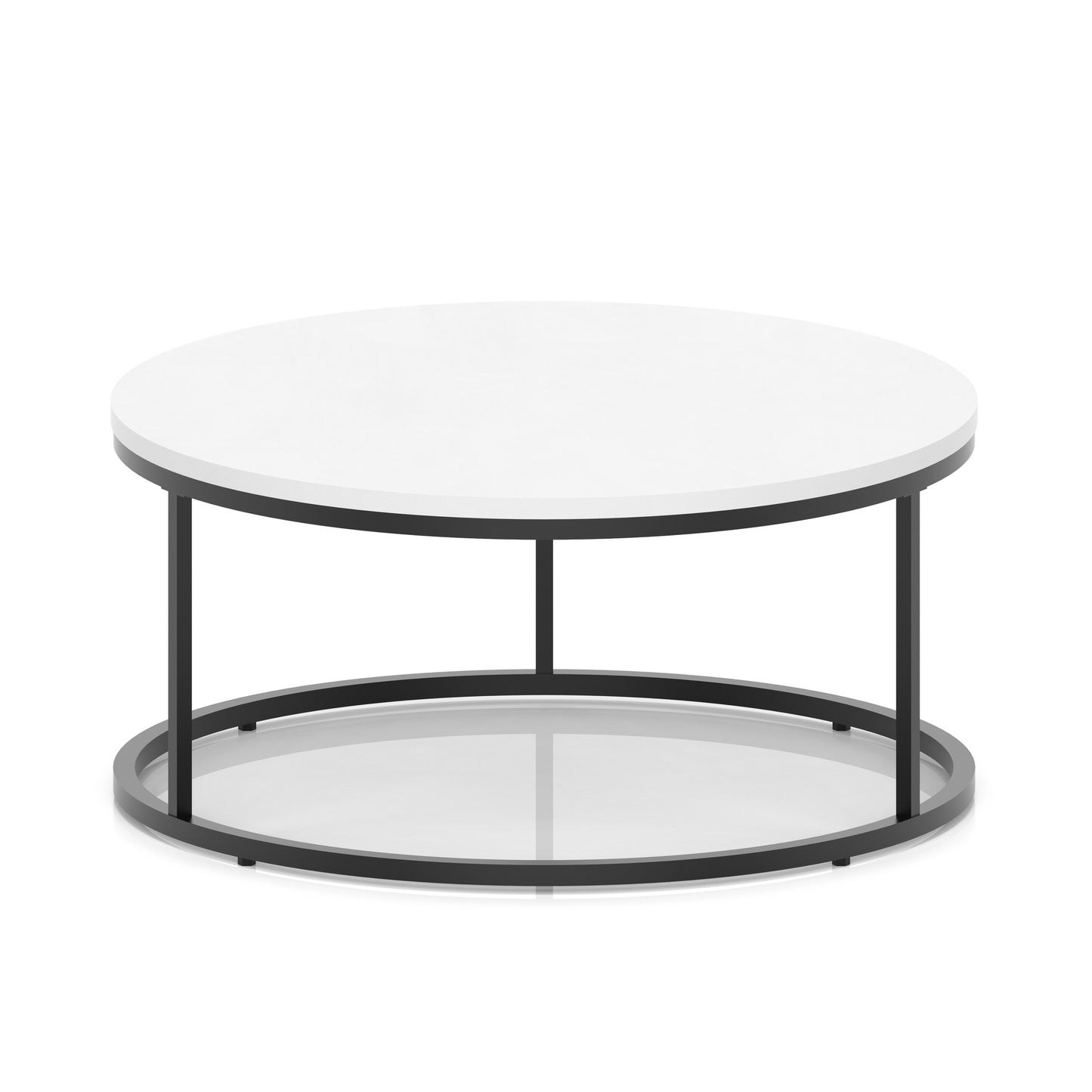 Impulse Round Coffee Table With Metal Frame White 1000mm Black - Industrious Decor
