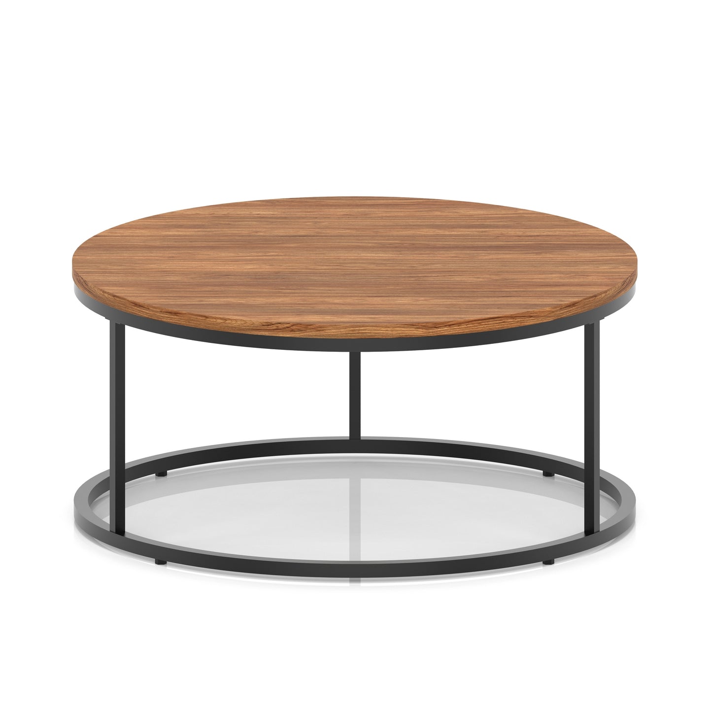 Impulse Round Coffee Table With Metal Frame Walnut 1000mm Black - Industrious Decor