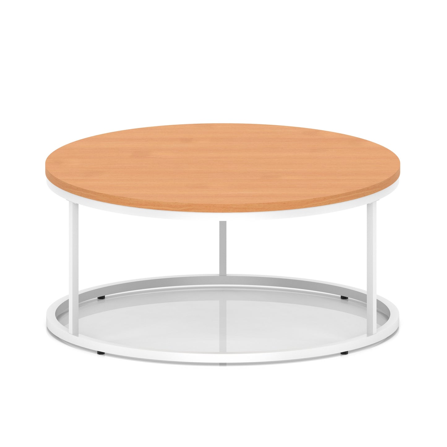 Impulse Round Coffee Table With Metal Frame Beech 1000mm White - Industrious Decor
