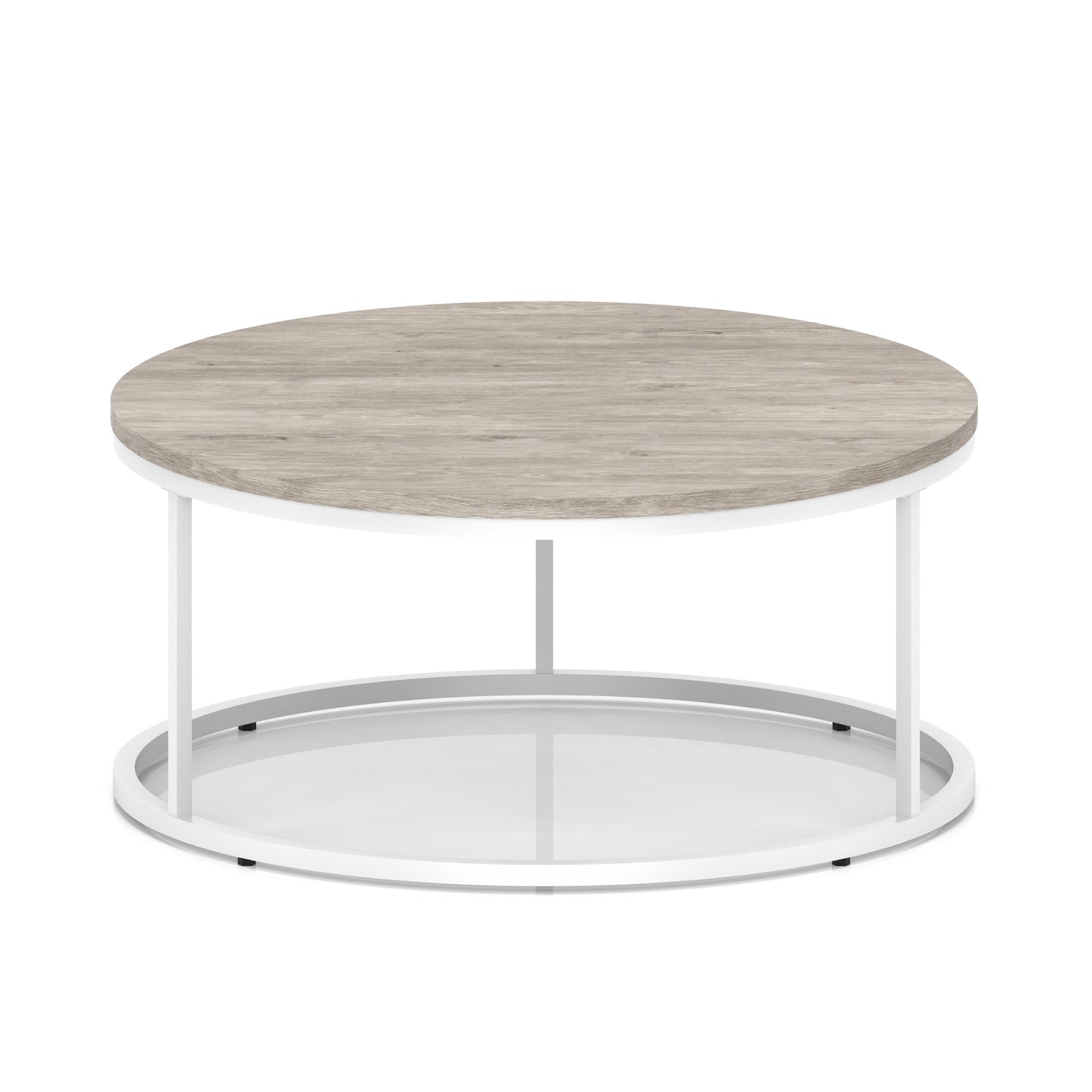Impulse Round Coffee Table With Metal Frame Grey Oak 1000mm White - Industrious Decor