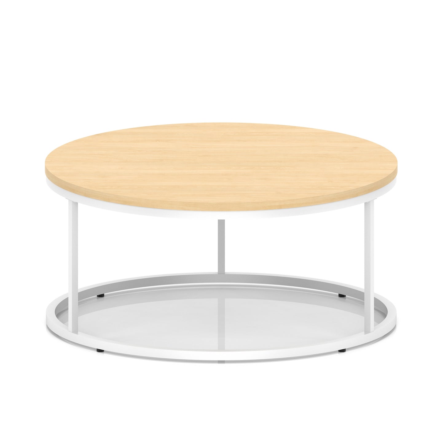 Impulse Round Coffee Table With Metal Frame Maple 1000mm White - Industrious Decor