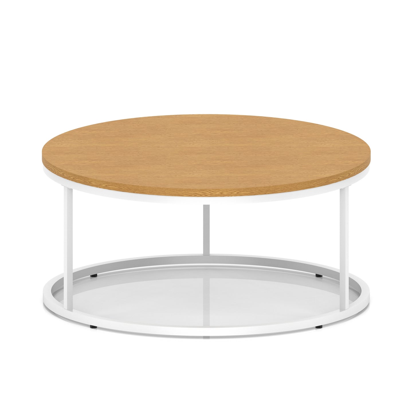 Impulse Round Coffee Table With Metal Frame Oak 1000mm White - Industrious Decor