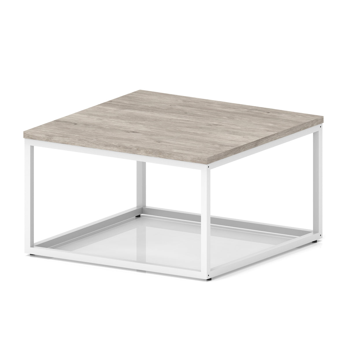 Cairn Square Coffee Table With Metal Frame Grey Oak 800mm White - Industrious Decor