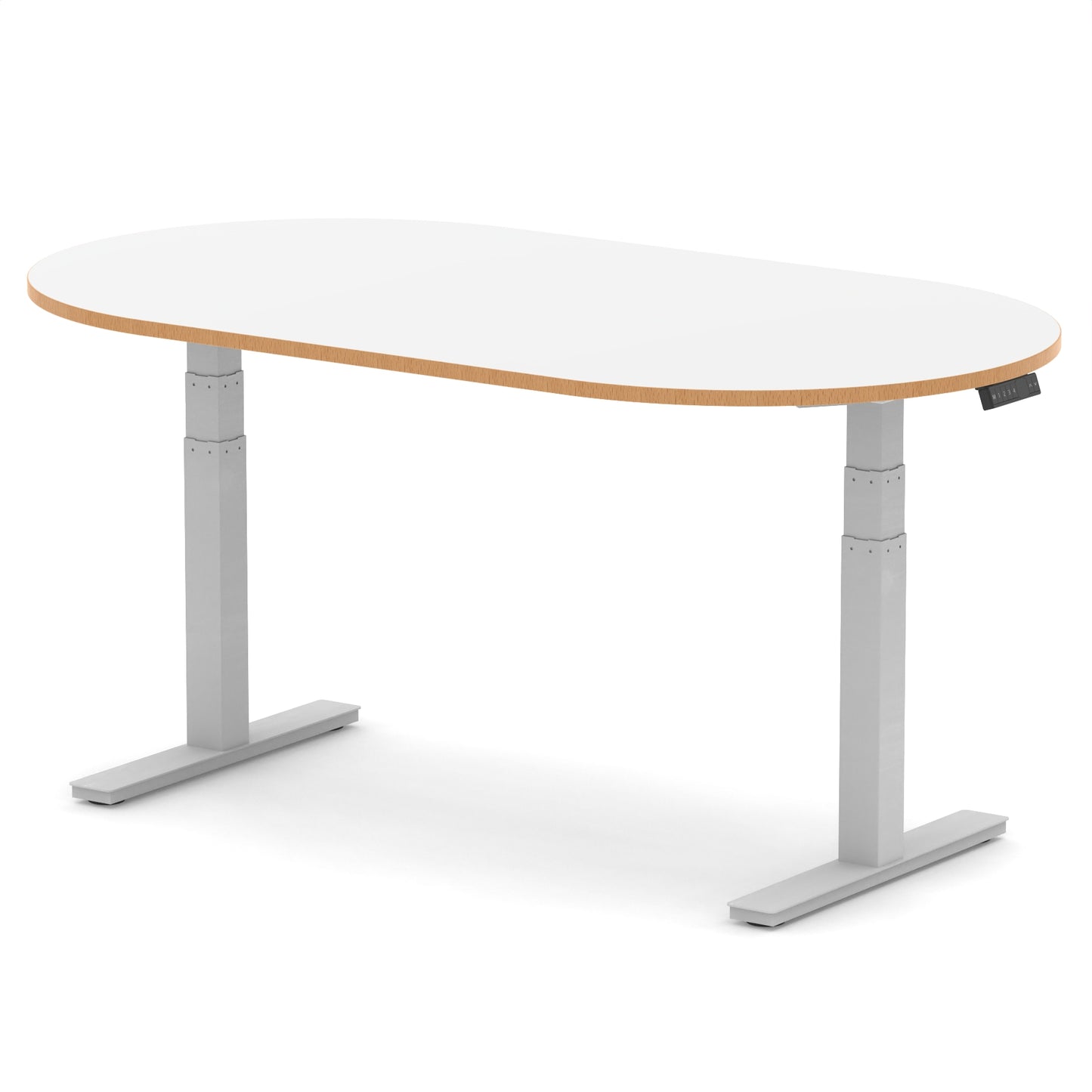 Impulse Height Adjustable Boardroom Table White & Natural Wood 1800 Silver - Industrious Decor