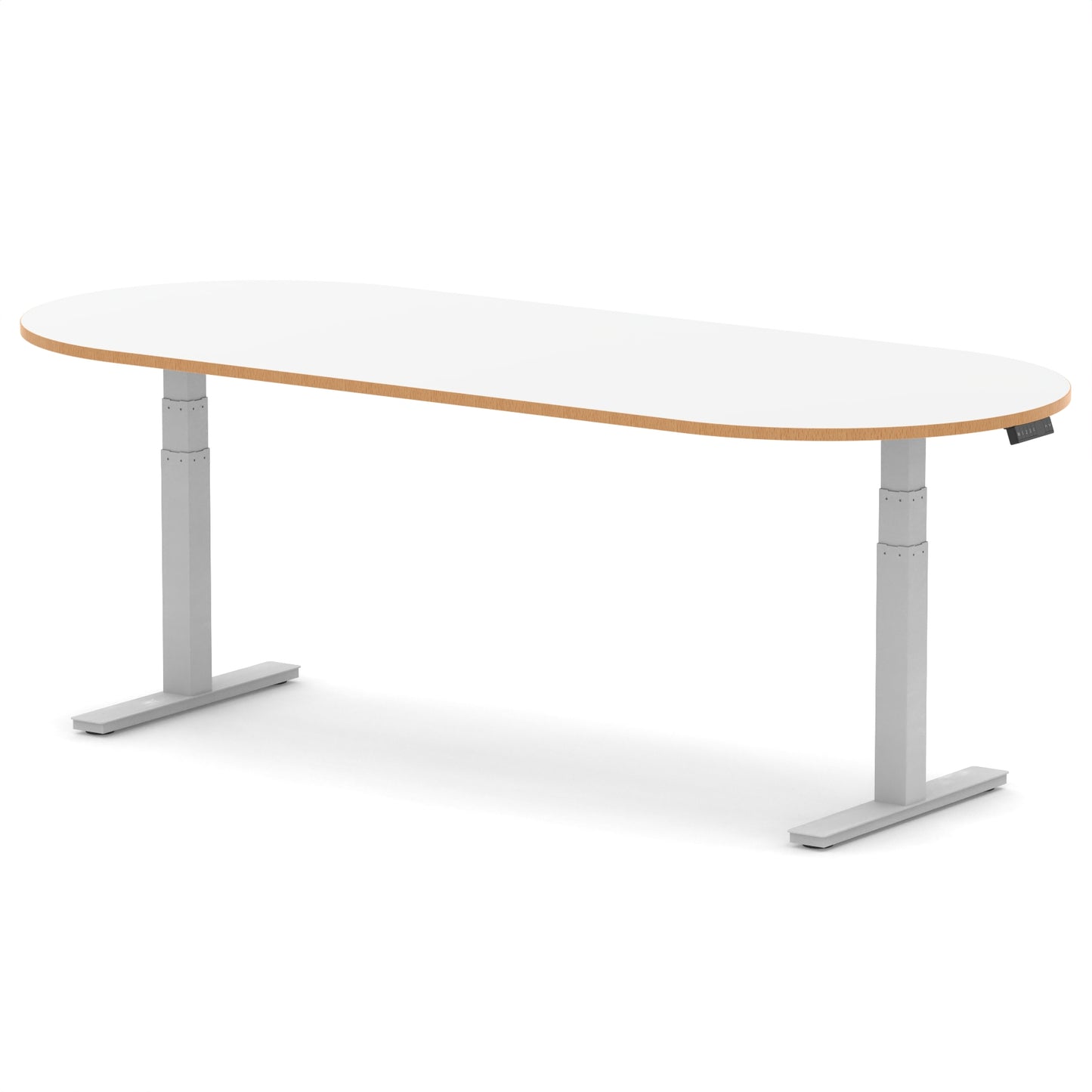 Impulse Height Adjustable Boardroom Table White & Natural Wood 2400 Silver - Industrious Decor