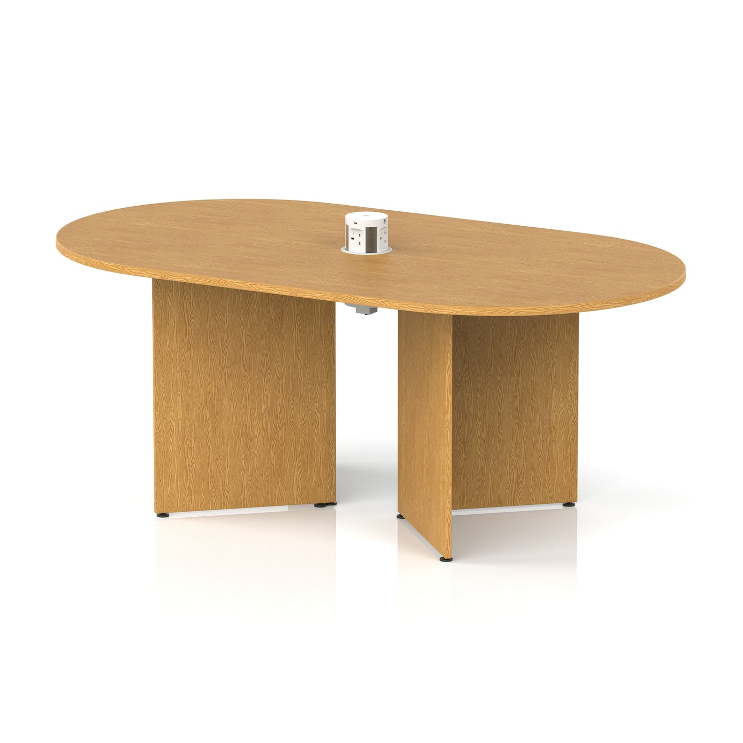 Impulse Volta Boardroom Table With Pop-up Power Module Arrowhead Leg Oak 1800mm White - Industrious Decor