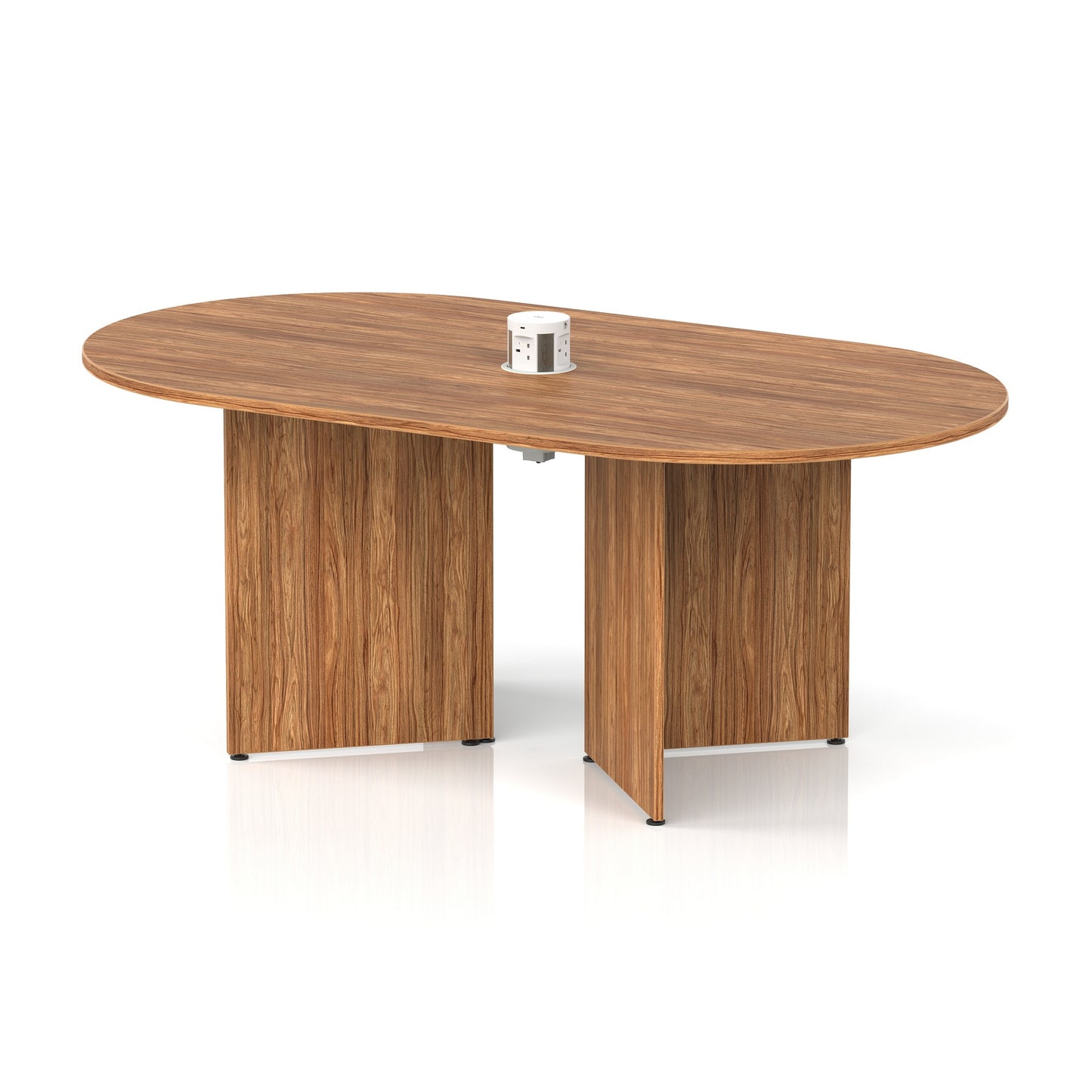 Impulse Volta Boardroom Table With Pop-up Power Module Arrowhead Leg Walnut 1800mm White - Industrious Decor
