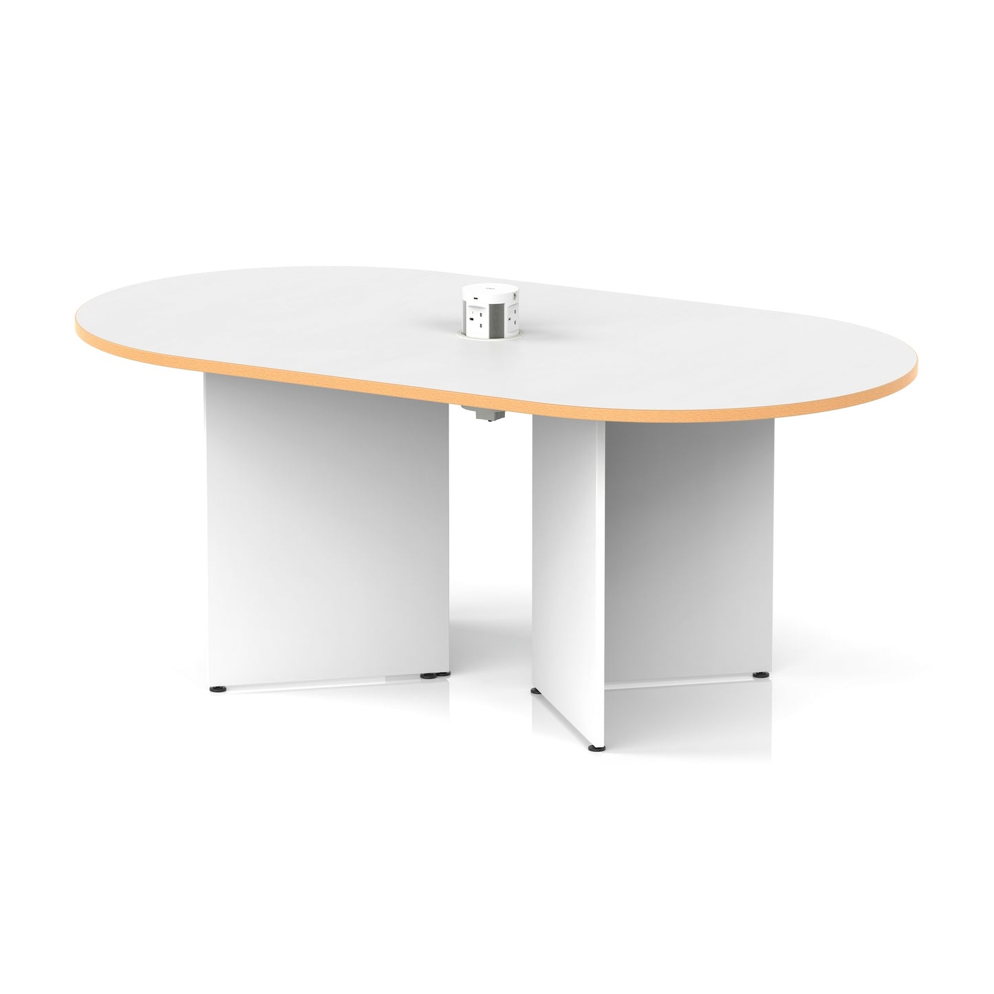 Impulse Volta Boardroom Table With Pop-up Power Module Arrowhead Leg White Top Natural Wood Edge 1800mm White - Industrious Decor