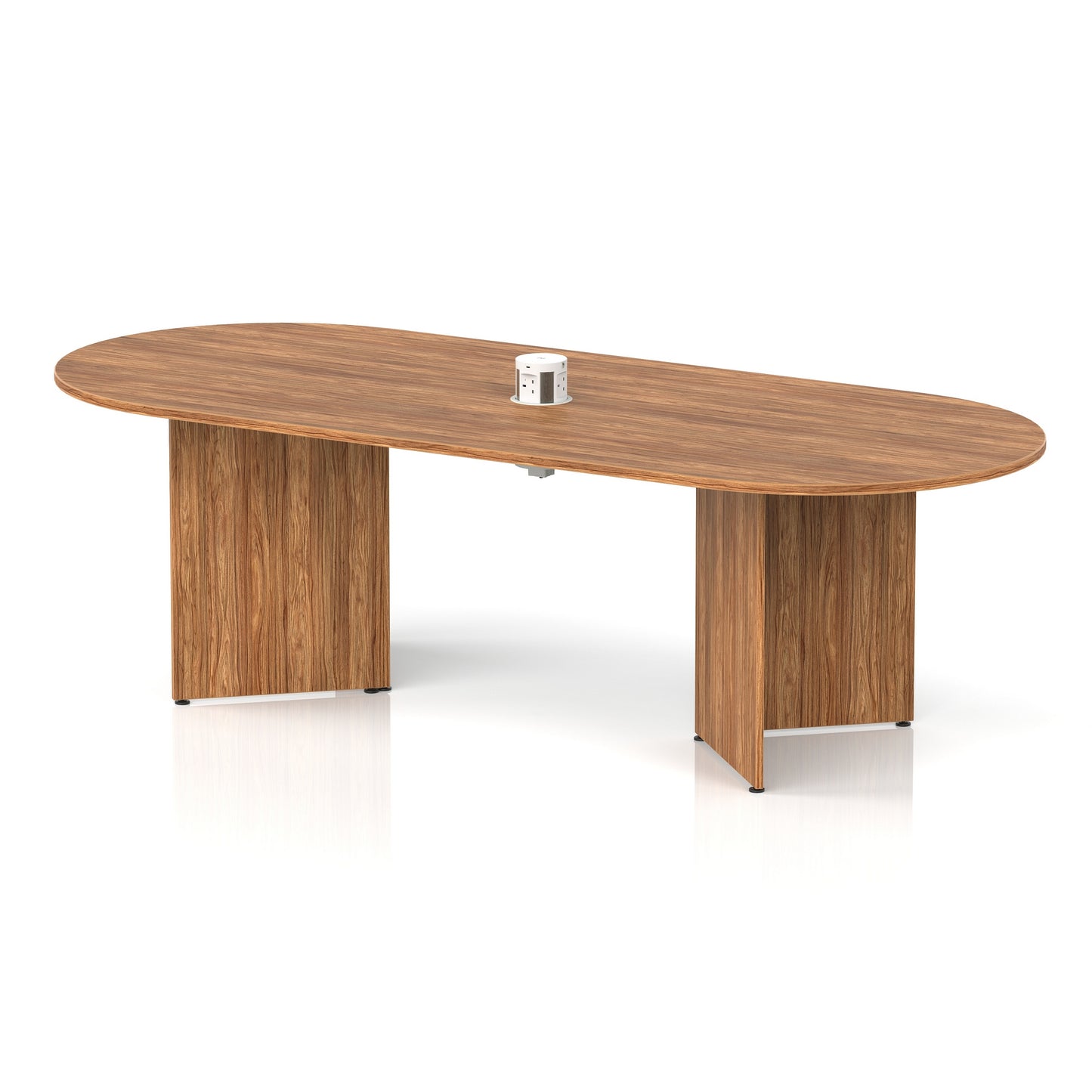Impulse Volta Boardroom Table With Pop-up Power Module Arrowhead Leg Walnut 2400mm White - Industrious Decor