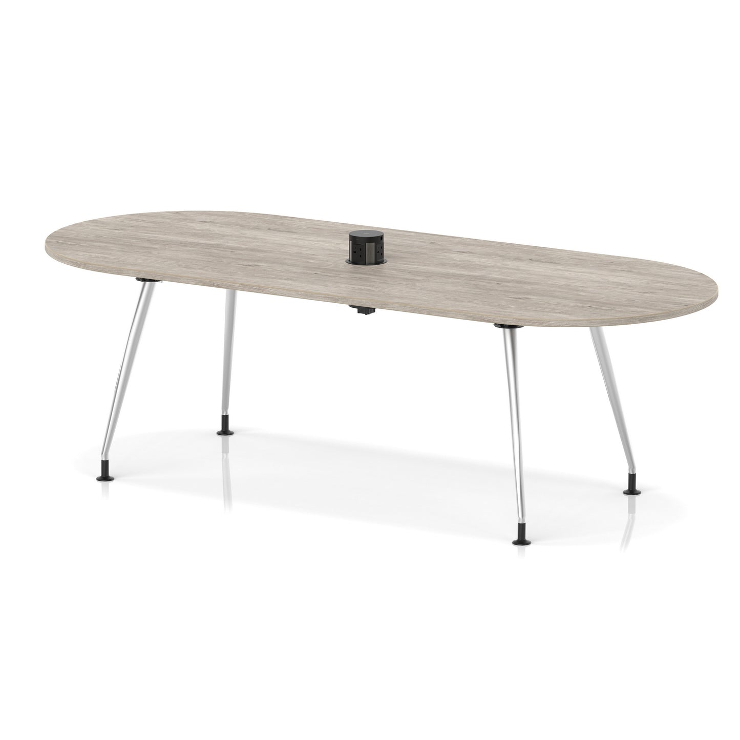 Impulse Volta Boardroom Table With Pop-up Power Module With Silver Leg Frame Grey Oak 2400mm - Industrious Decor