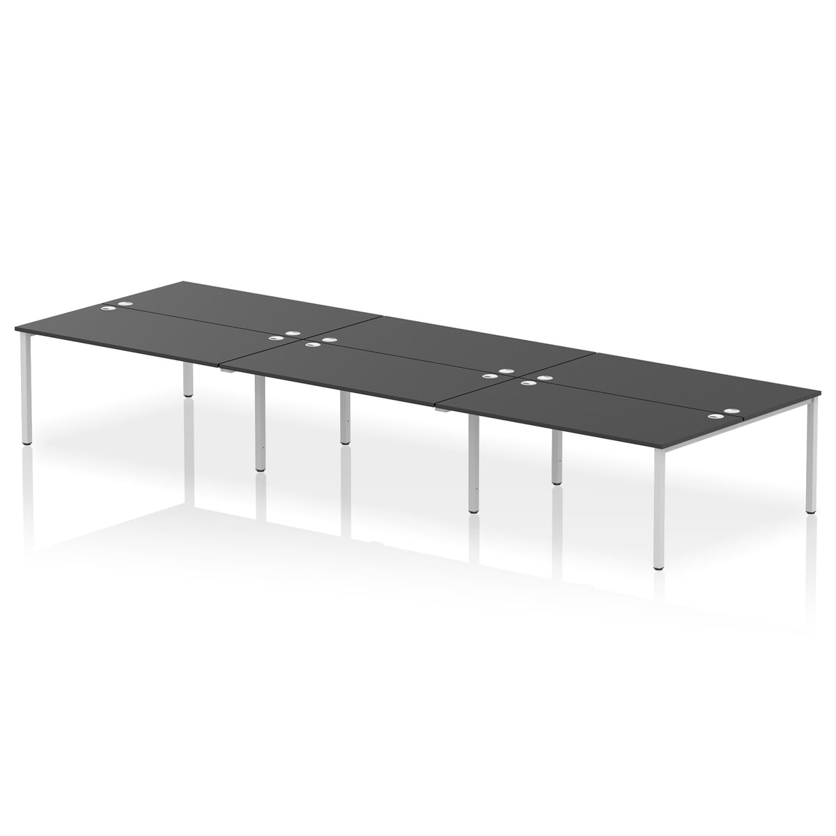 ID Workplace Bench Desk – 6 Person Black Silver - Industrious Decor