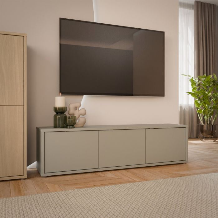 Bloc Wide TV Cabinet in Taupe - Industrious Decor