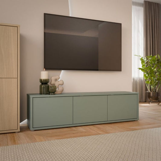 Bloc Wide TV Cabinet in Sage Green - Industrious Decor