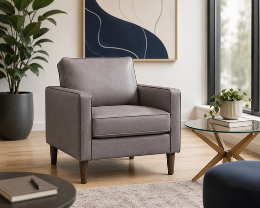 Kelso Armchair — Grey Faux Leather | CRIB 5 | In Stock - Industrious Decor