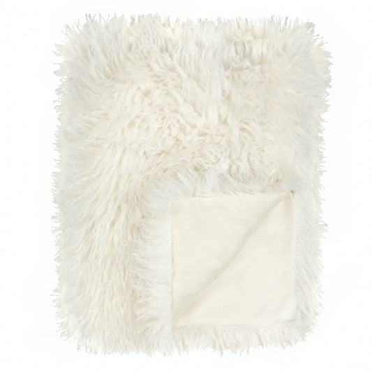 Luxe Ecru Faux Fur Throw Blanket