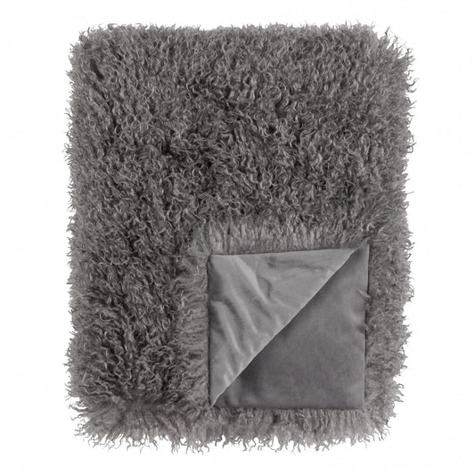 Luxe Slate Grey Faux Fur Throw Blanket