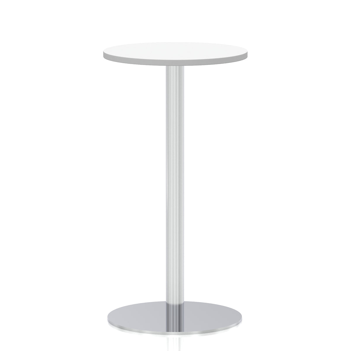 Arlo Round Poseur Table – Silver Base White 600 1145mm - Industrious Decor