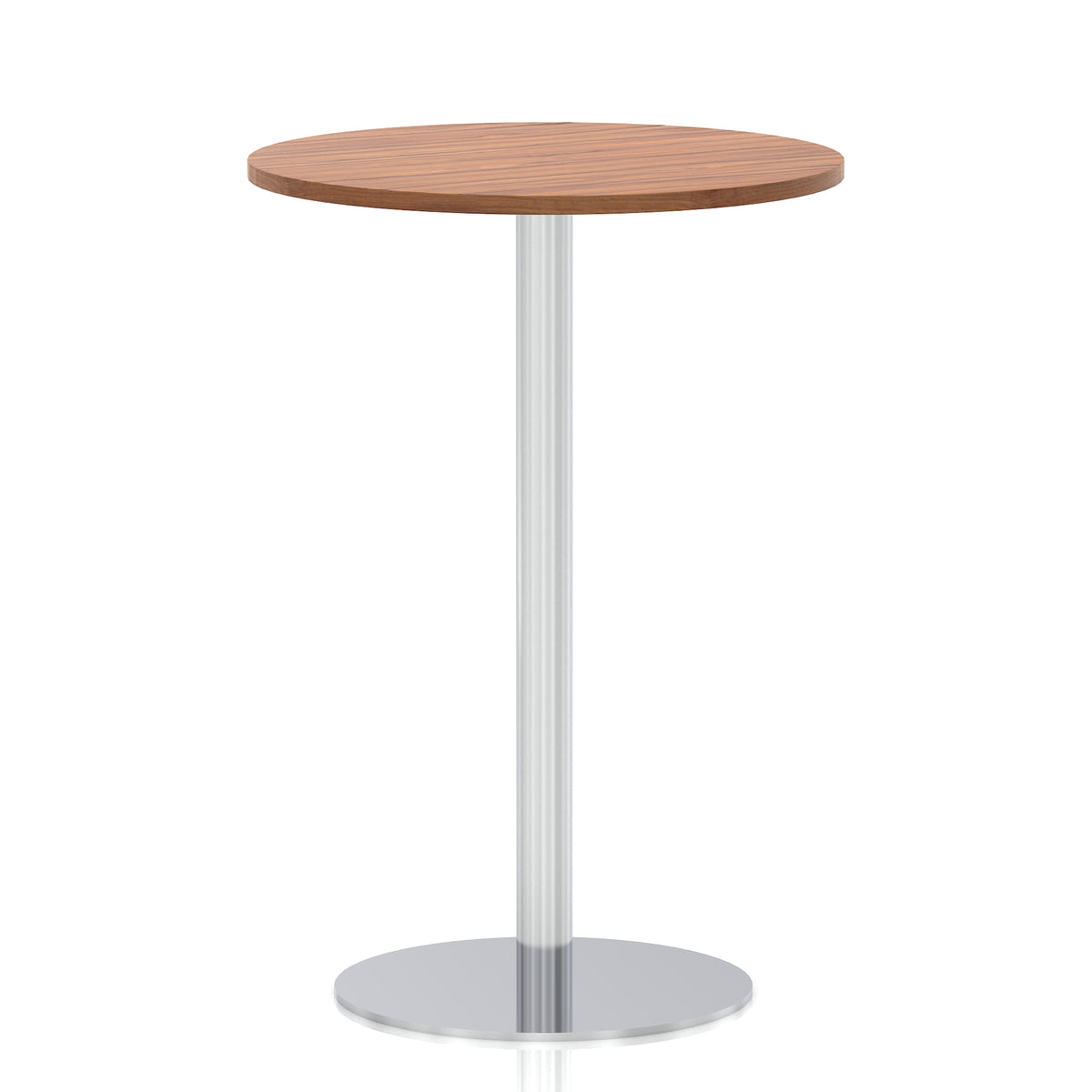 Arlo Round Poseur Table – Silver Base Walnut 800 1145mm - Industrious Decor
