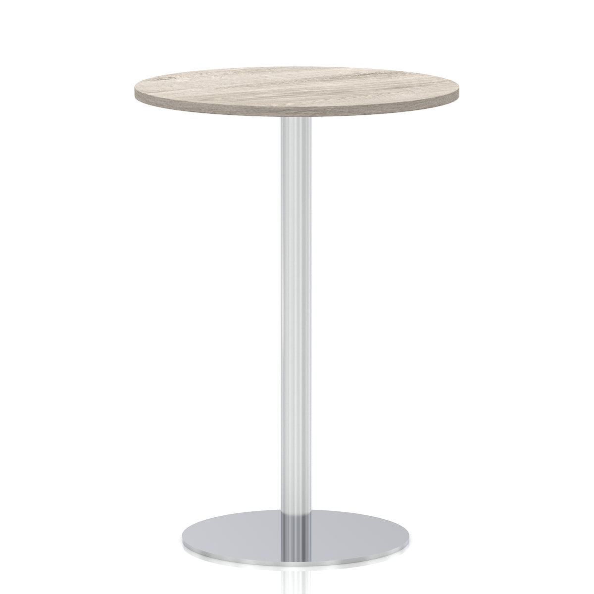 Arlo Round Poseur Table – Silver Base Grey Oak 800 1145mm - Industrious Decor