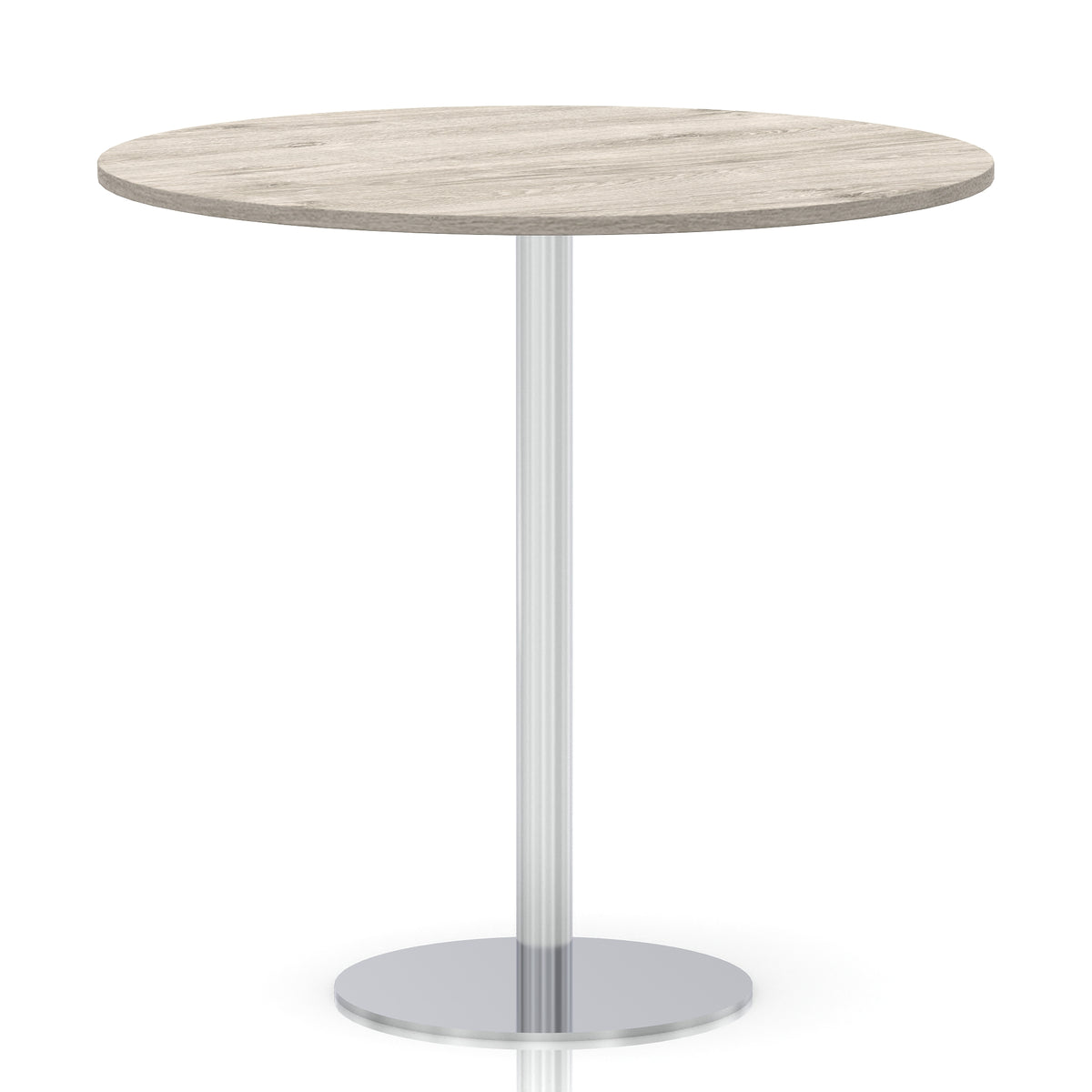 Arlo Round Poseur Table – Silver Base Grey Oak 1200 1145mm - Industrious Decor