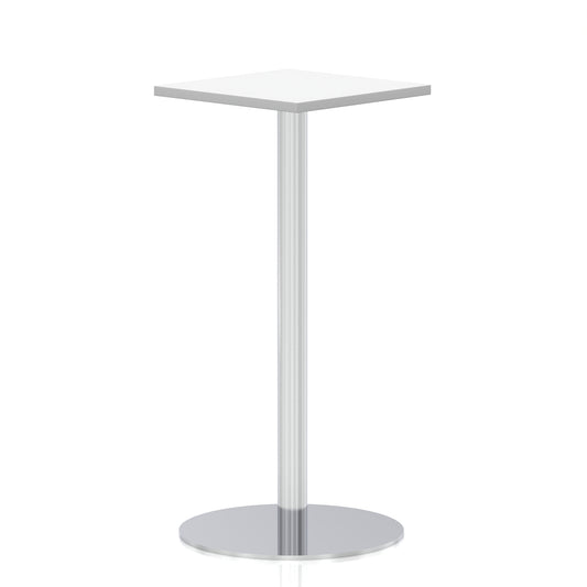 Arlo Square Poseur Table – Silver Base White 600 1145mm - Industrious Decor