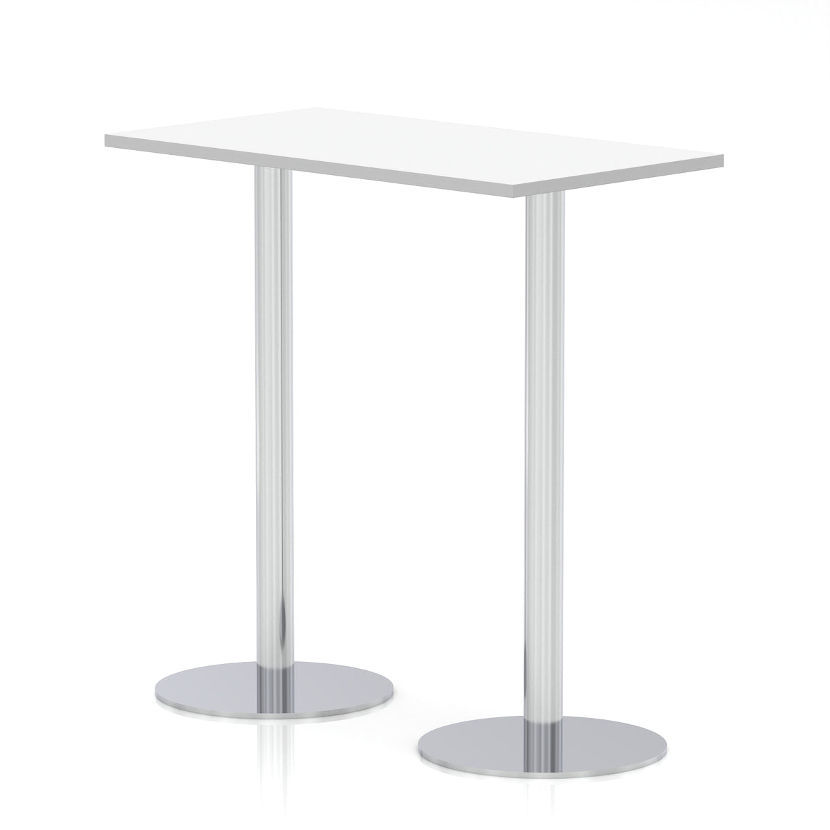 Arlo Slimline Rectangular Poseur Table – Silver Base White 1200 1145mm - Industrious Decor
