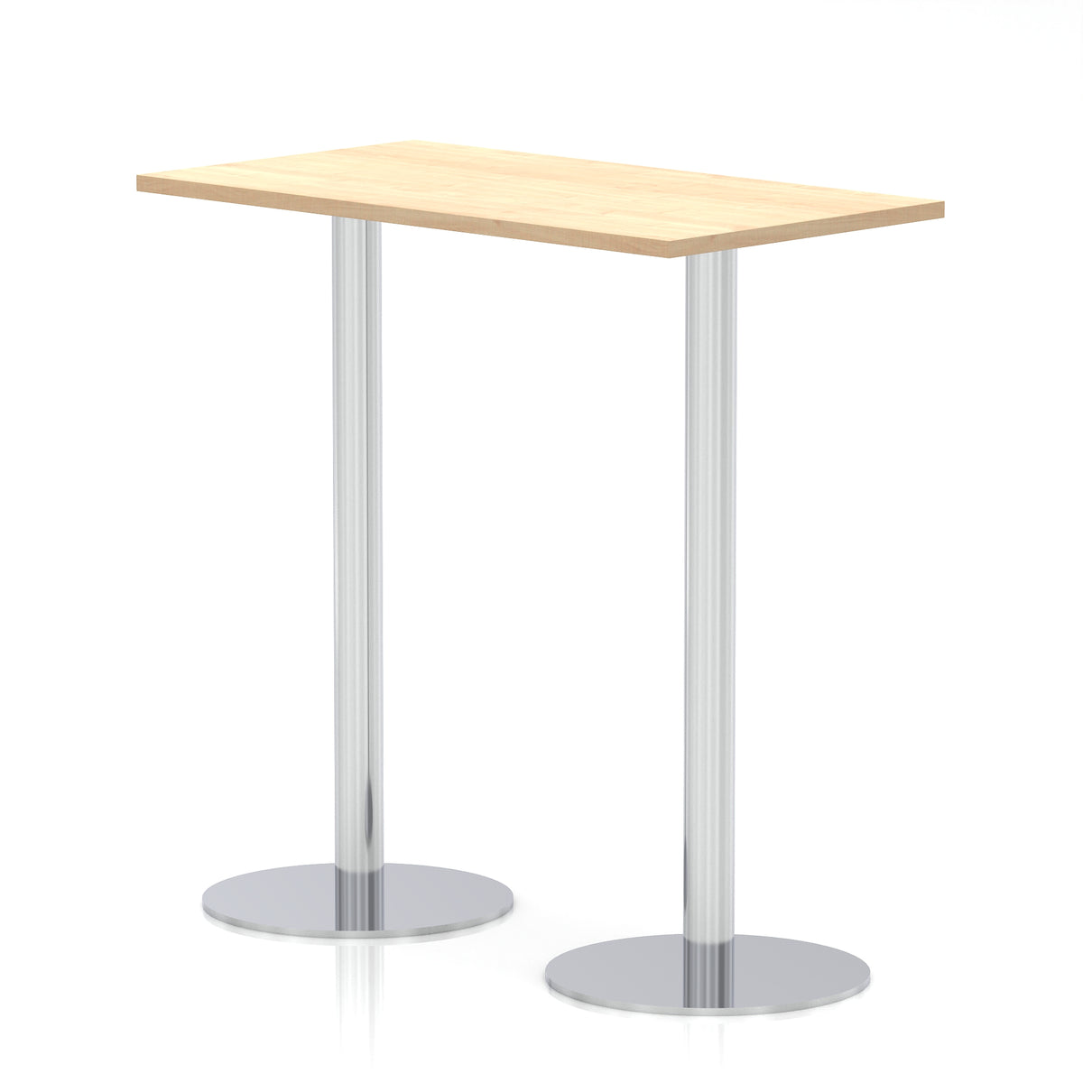 Arlo Slimline Rectangular Poseur Table – Silver Base Maple 1200 1145mm - Industrious Decor