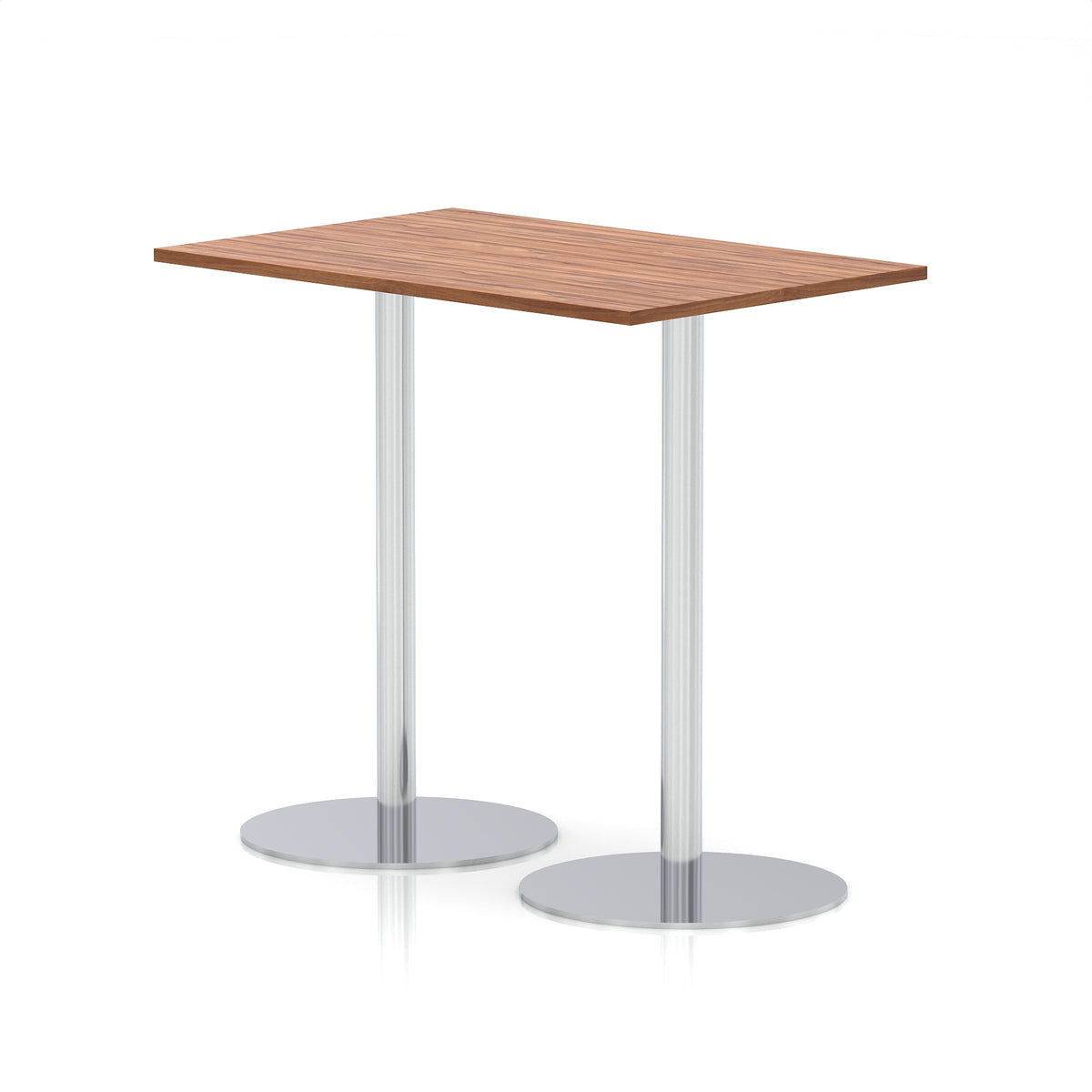 Arlo Rectangular Poseur Table – Silver Base Walnut 1200 1145mm - Industrious Decor