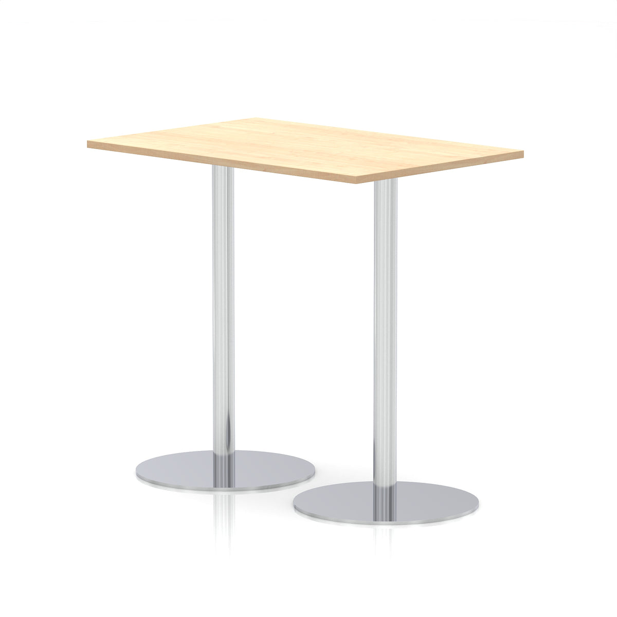 Arlo Rectangular Poseur Table – Silver Base Maple 1200 1145mm - Industrious Decor