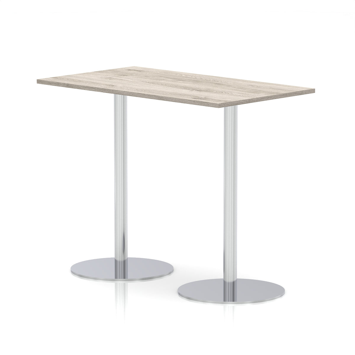 Arlo Rectangular Poseur Table – Silver Base Grey Oak 1400 1145mm - Industrious Decor