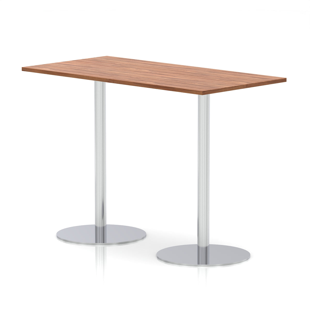 Arlo Rectangular Poseur Table – Silver Base Walnut 1600 1145mm - Industrious Decor