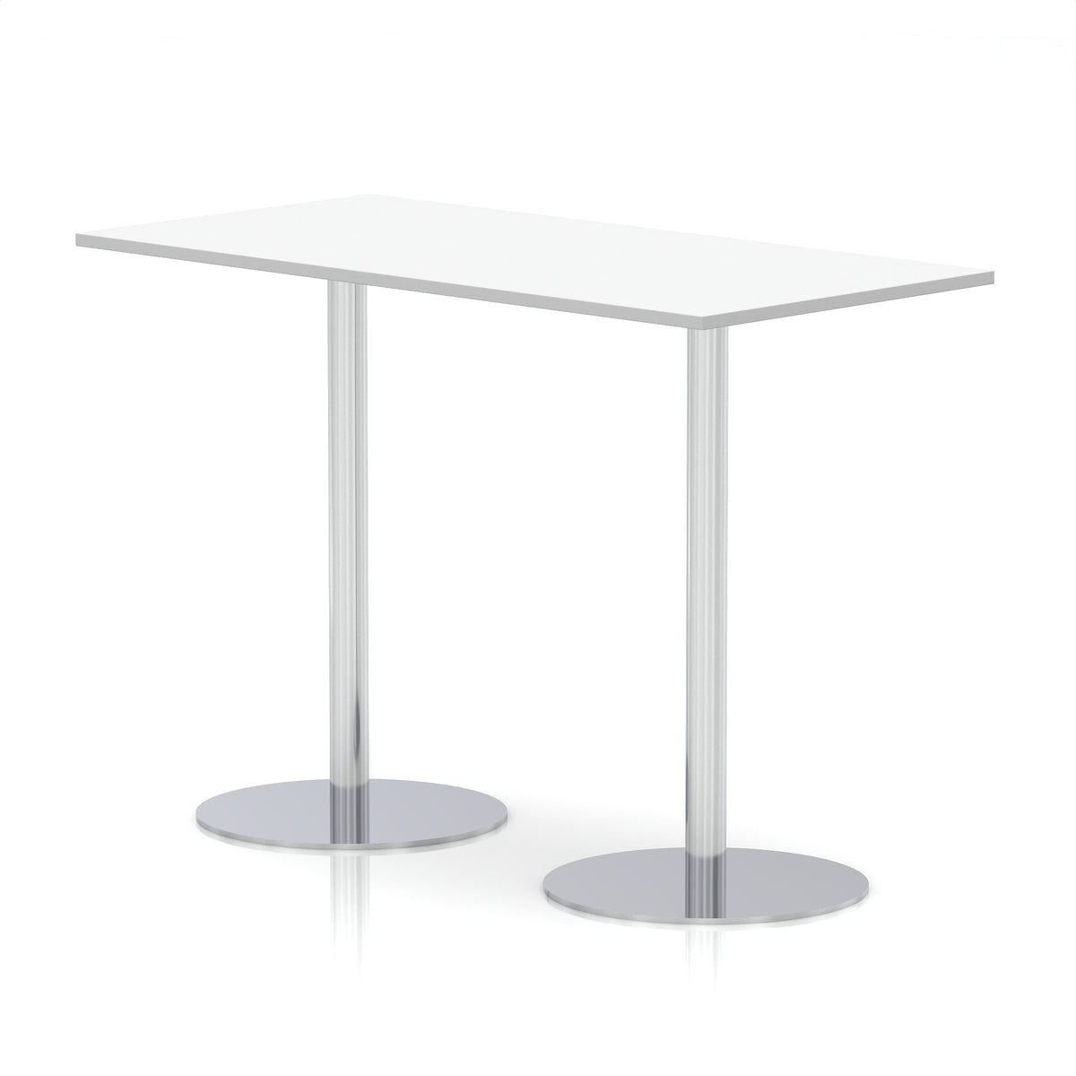 Arlo Rectangular Poseur Table – Silver Base White 1600 1145mm - Industrious Decor