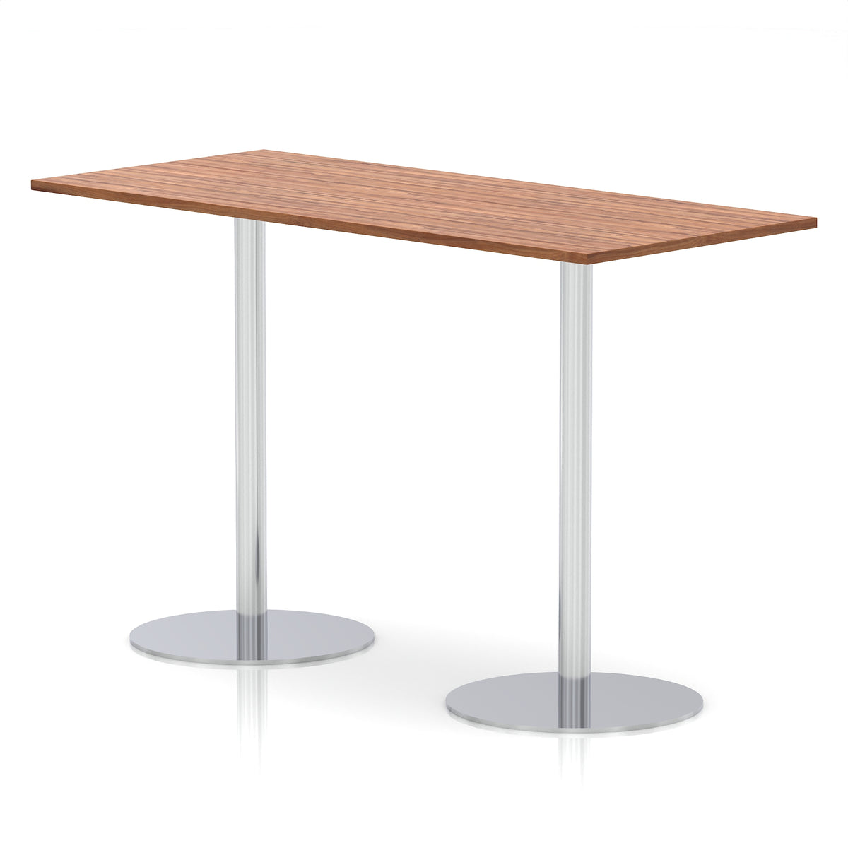 Arlo Rectangular Poseur Table – Silver Base Walnut 1800 1145mm - Industrious Decor
