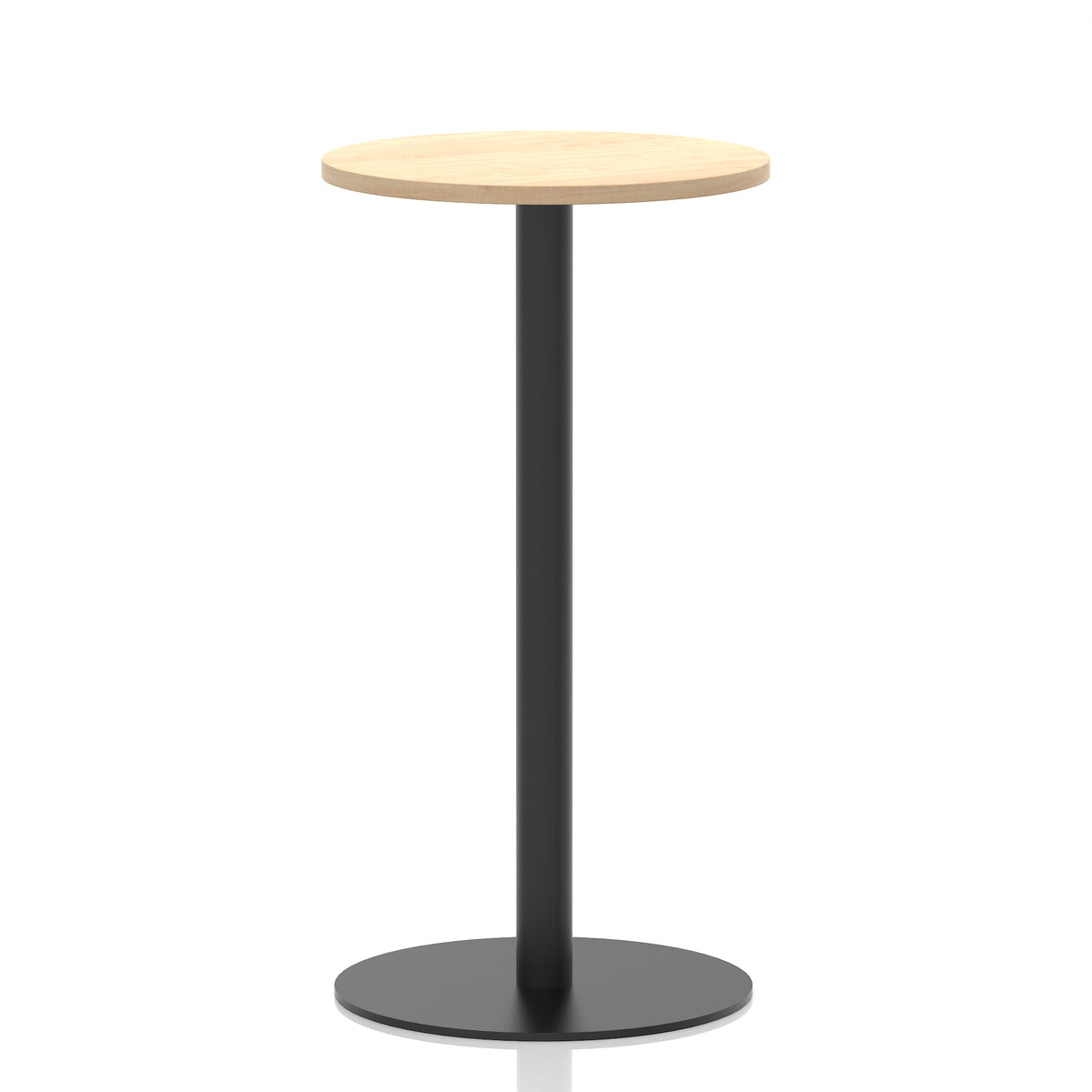 Tavren Round Poseur Table – Black Base Maple 600 1145mm - Industrious Decor