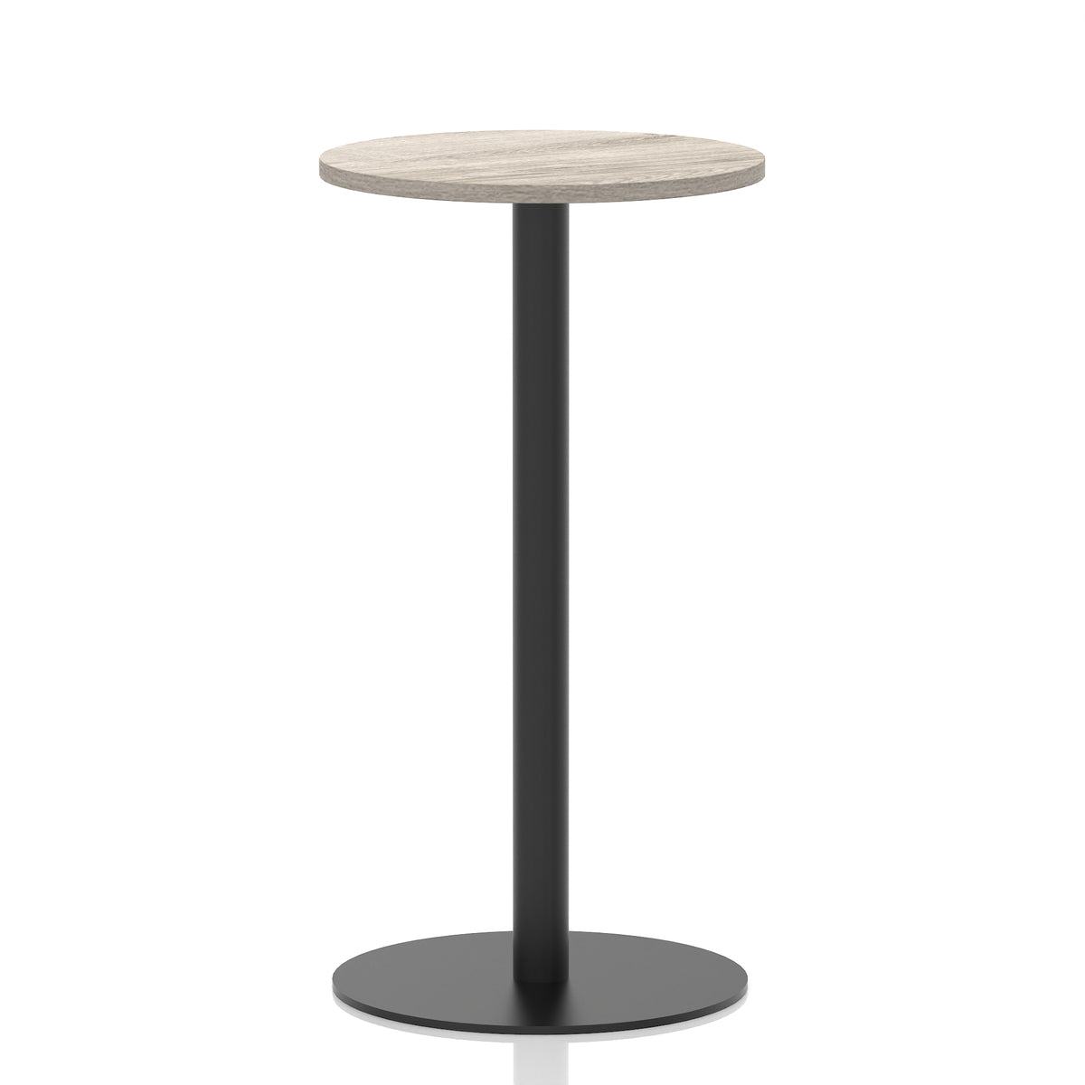 Tavren Round Poseur Table – Black Base Grey Oak 600 1145mm - Industrious Decor