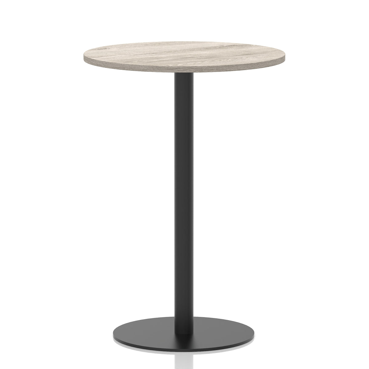 Tavren Round Poseur Table – Black Base Grey Oak 800 1145mm - Industrious Decor