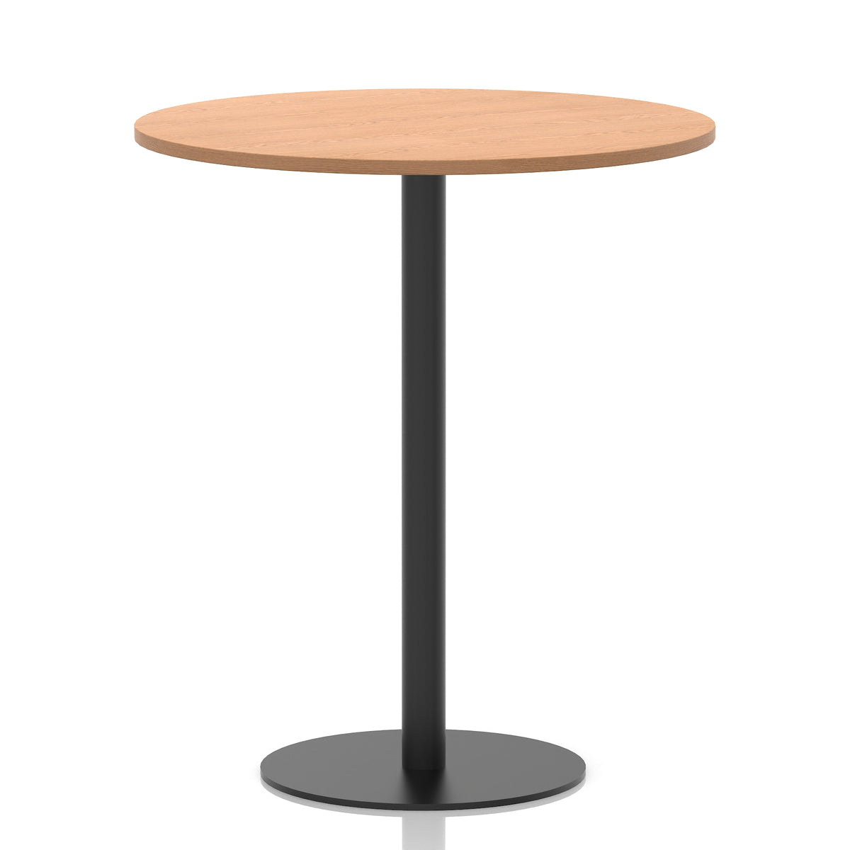 Tavren Round Poseur Table – Black Base Oak 1000 1145mm - Industrious Decor