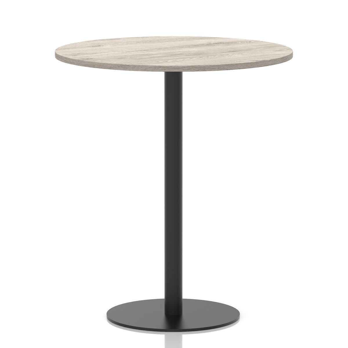 Tavren Round Poseur Table – Black Base Grey Oak 1000 1145mm - Industrious Decor