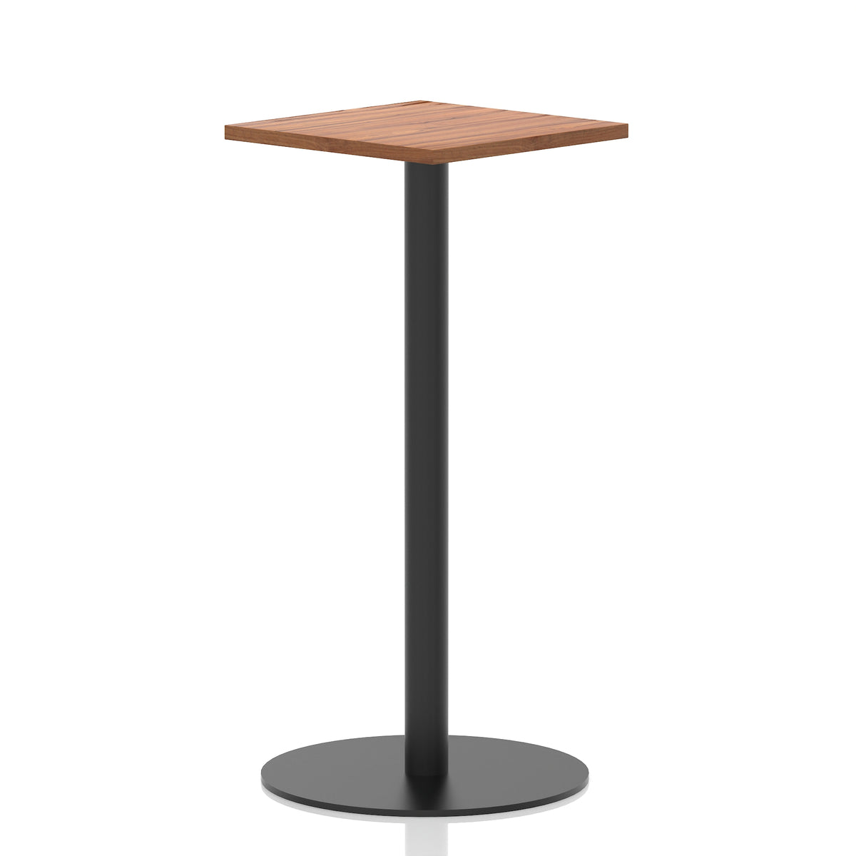 Arlo Square Poseur Table – Black Base Walnut 600 1145mm - Industrious Decor