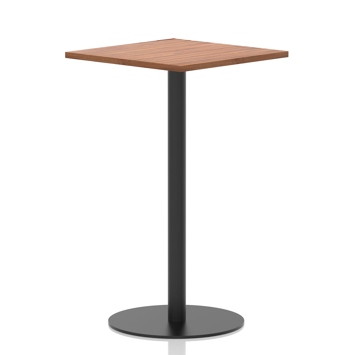 Arlo Square Poseur Table – Black Base Walnut 800 1145mm - Industrious Decor