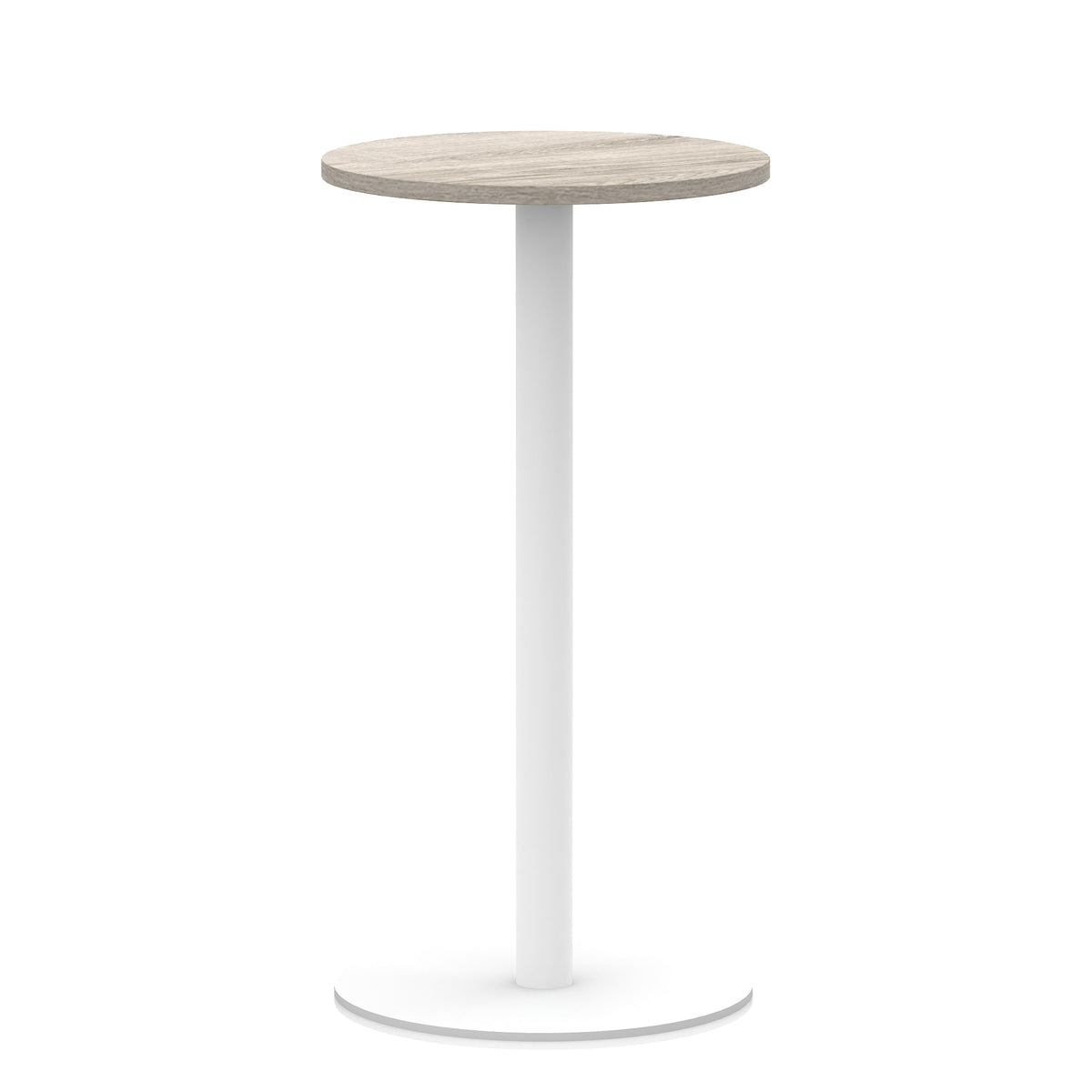 Arlo Round Poseur Table – White Base Grey Oak 600 1145mm - Industrious Decor