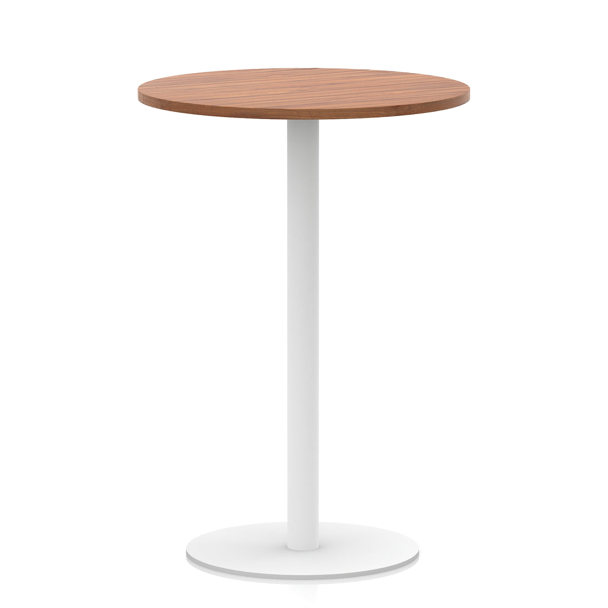 Arlo Round Poseur Table – White Base Walnut 800 1145mm - Industrious Decor