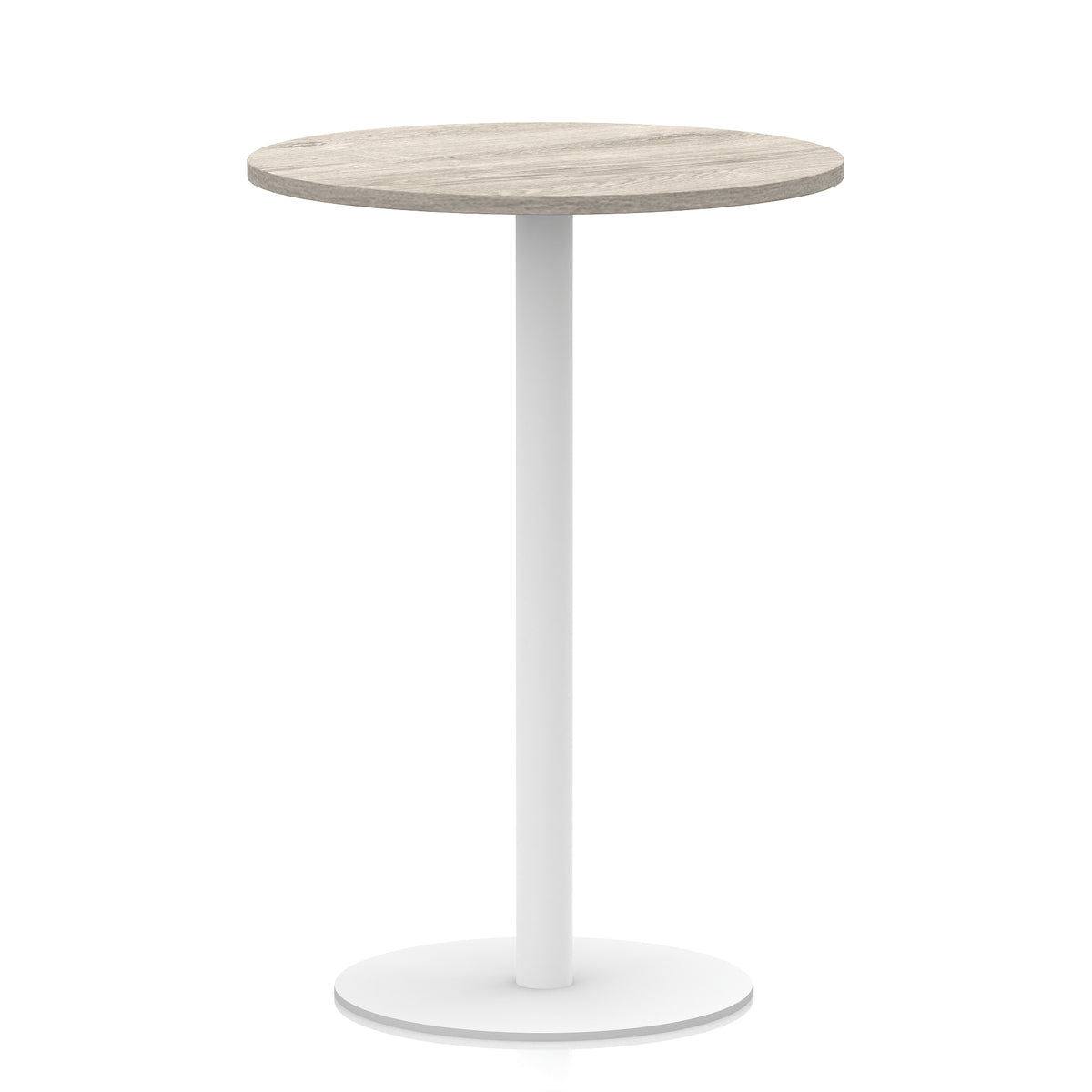 Arlo Round Poseur Table – White Base Grey Oak 800 1145mm - Industrious Decor