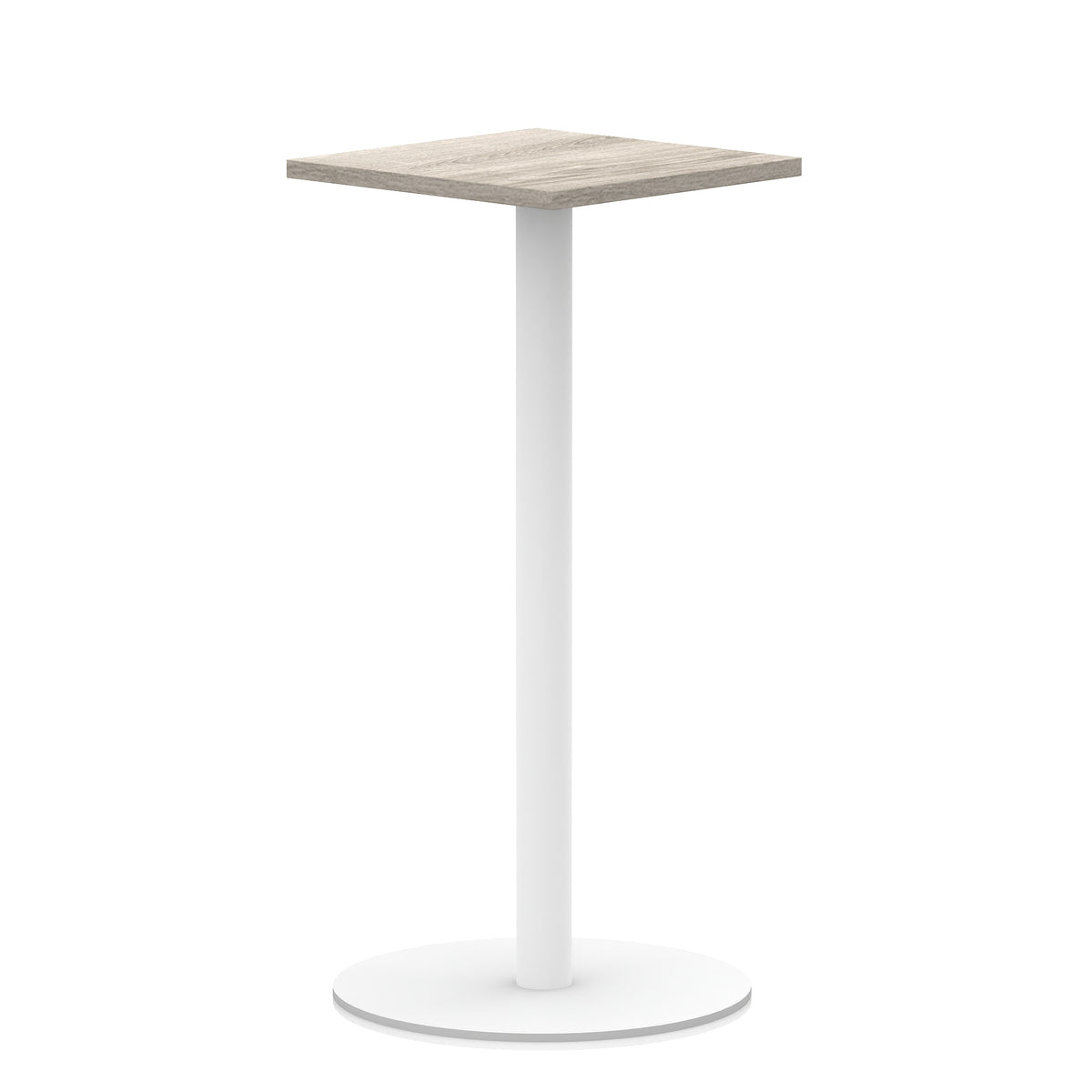 Arlo Square Poseur Table – White Base Grey Oak 600 1145mm - Industrious Decor