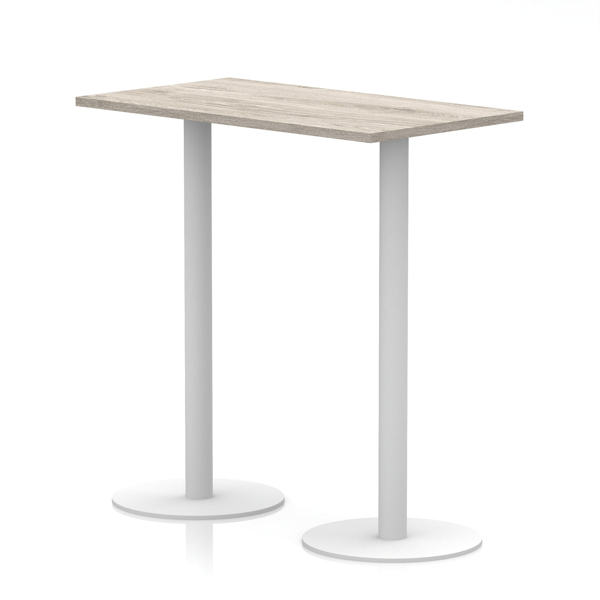 Arlo Slimline Rectangular Poseur Table – White Base Grey Oak 1200 1145mm - Industrious Decor