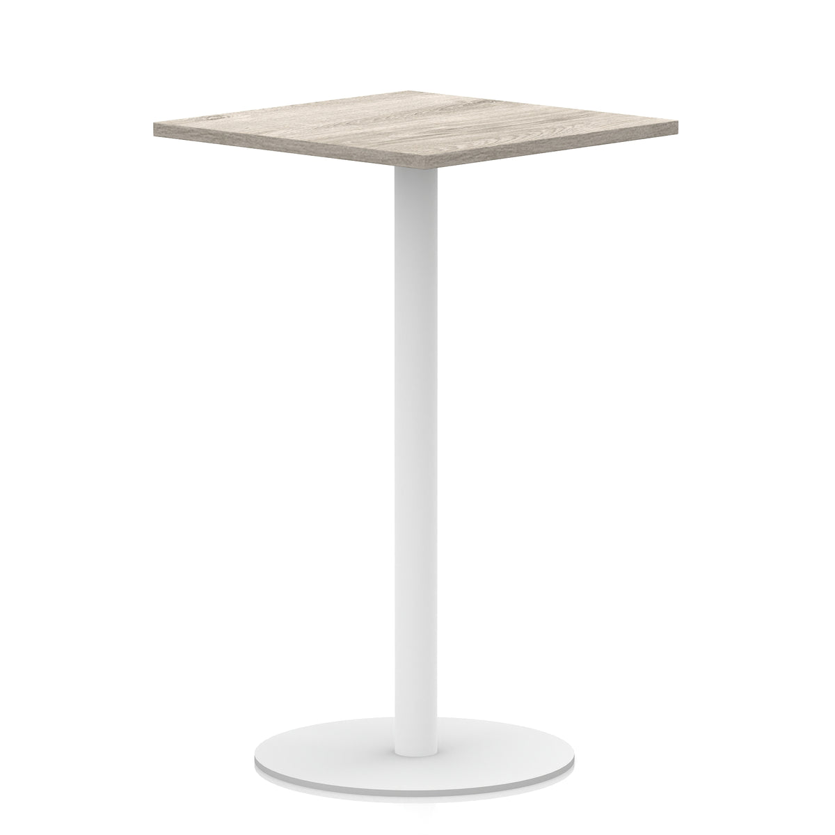 Arlo Square Poseur Table – White Base Grey Oak 800 1145mm - Industrious Decor
