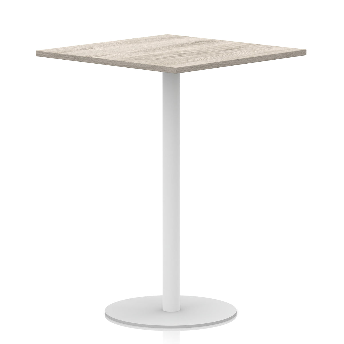 Arlo Square Poseur Table – White Base Grey Oak 1000 1145mm - Industrious Decor