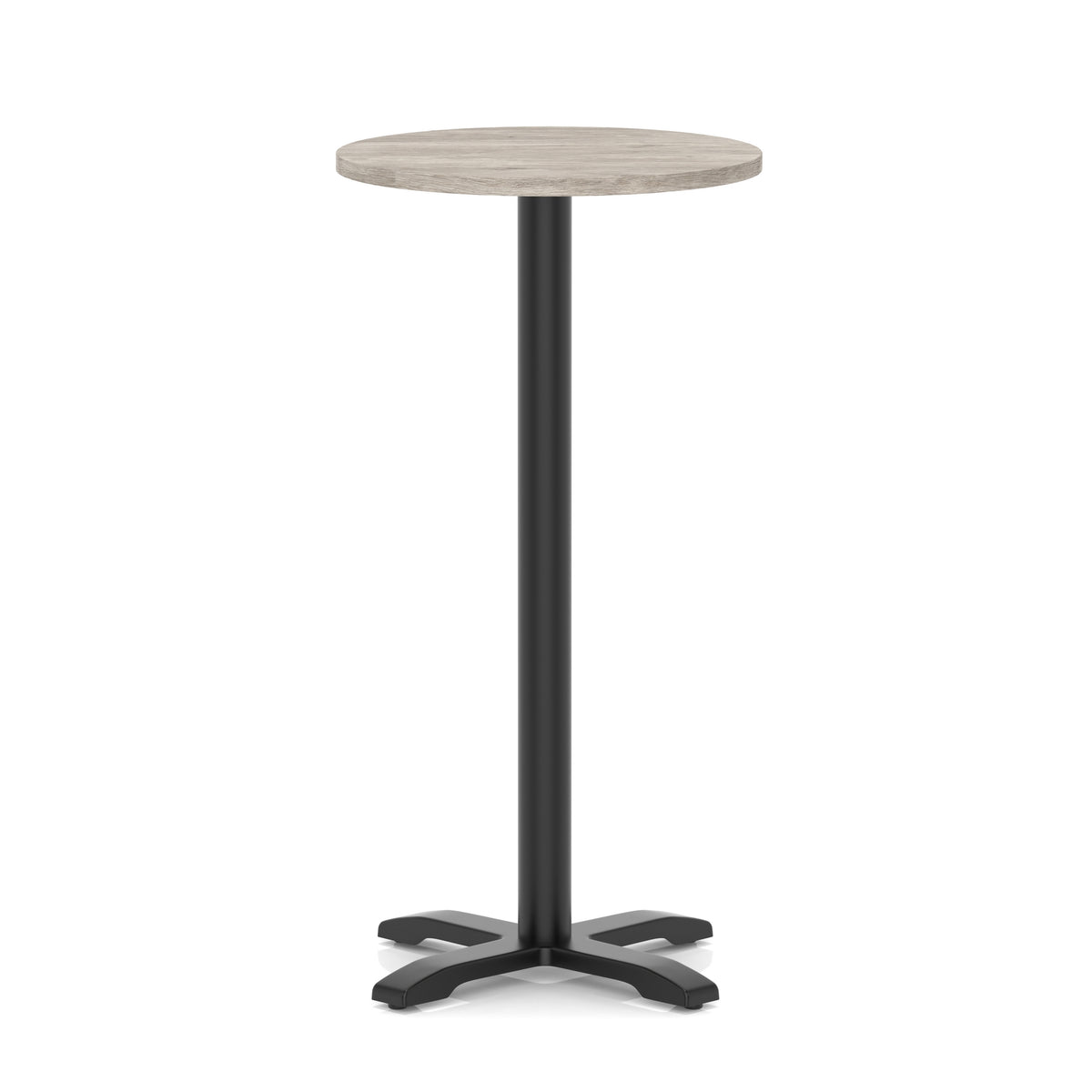 Tavren Round Poseur Table – Black Cross Base Grey Oak 600 1170mm - Industrious Decor